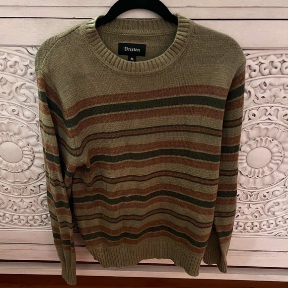 Brixton Sweaters - Brixton Surf - Olive Striped Sweater Womens M